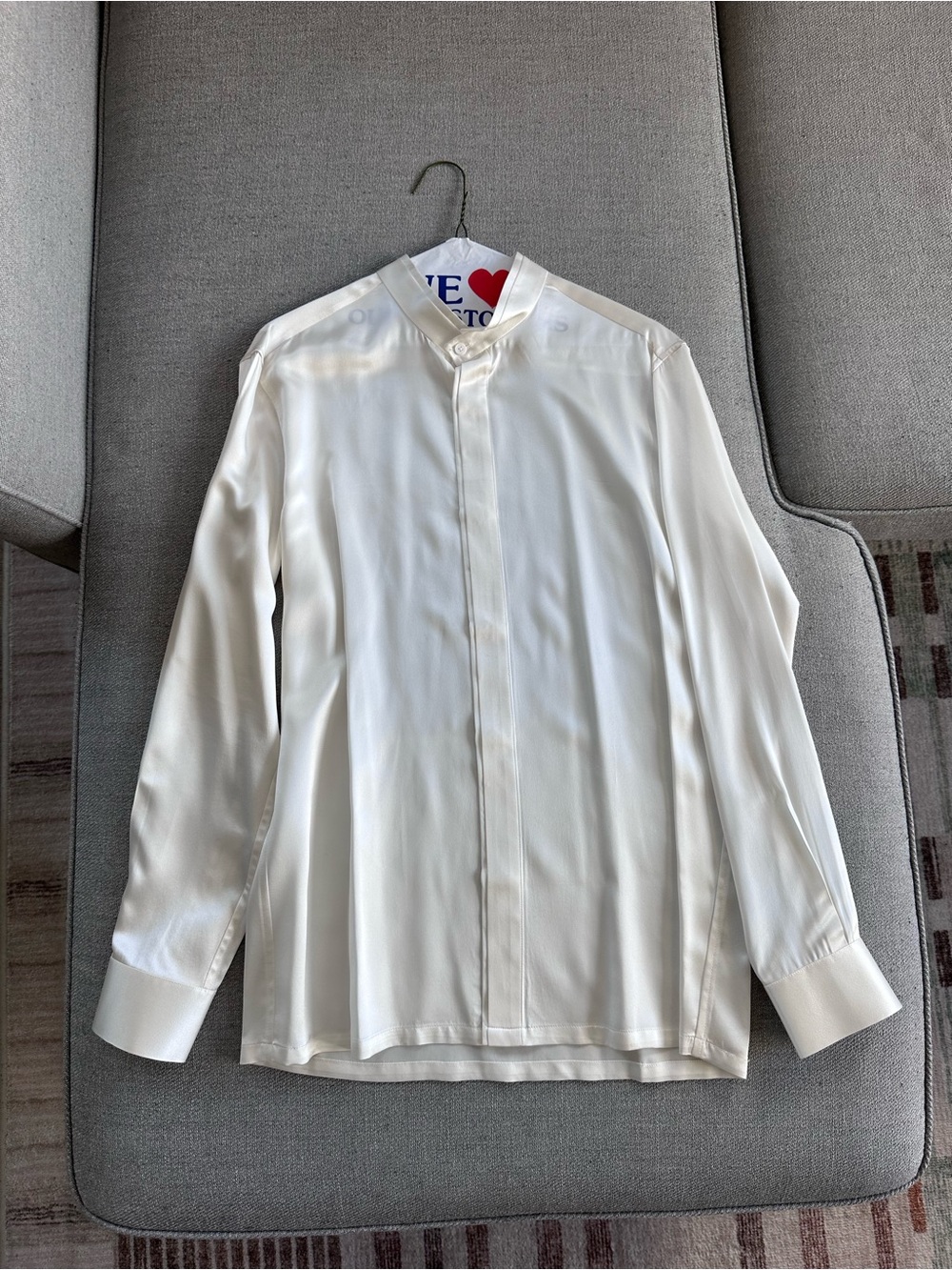 Lilysilk Men's Cream Button-Up Mandarin Collar Silk Shirt
